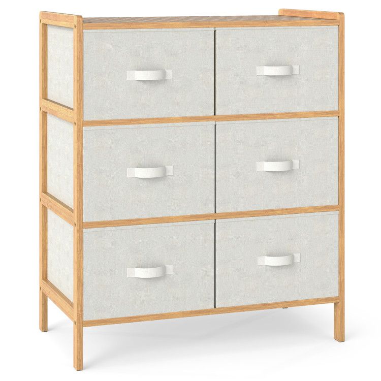 Fabric Dresser with 6 Drawers with 6 Folding Fabric Bins for Bedroom Living Room