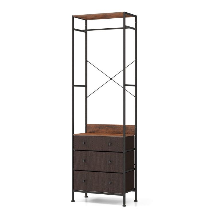Freestanding Closet Organizer with 3-position Hanging Rod and Storage Shelves