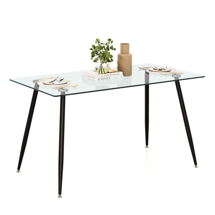 Glass Rectangular Dining Table with Metal Legs Glass Rectangular Dining Table with Metal Legs