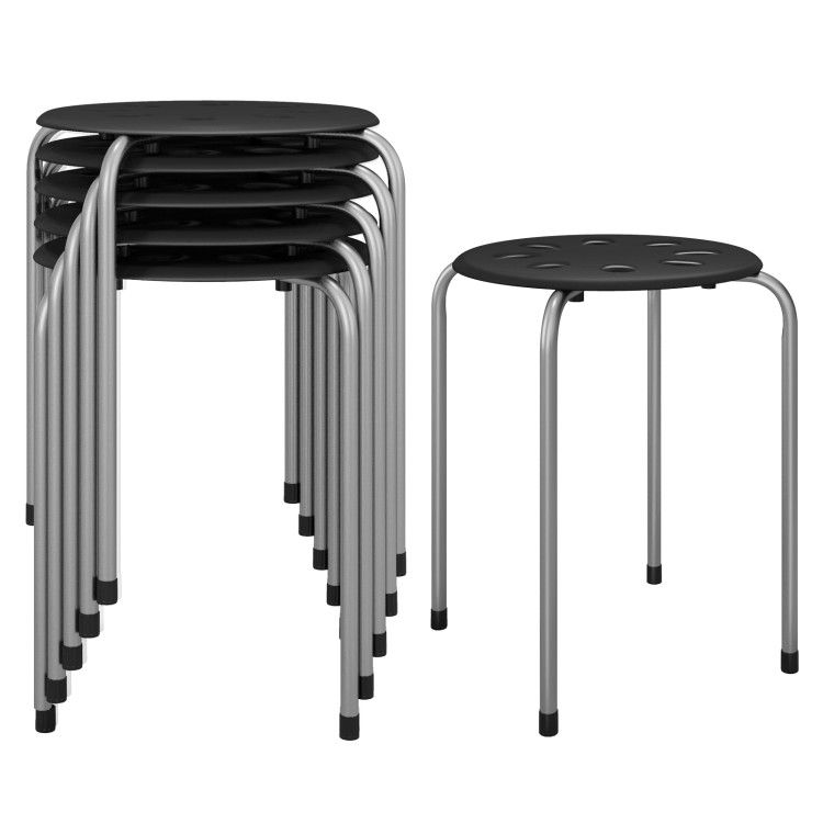 17.5 Inch Set of 6 Portable Plastic Stack Stools with Metal Frame