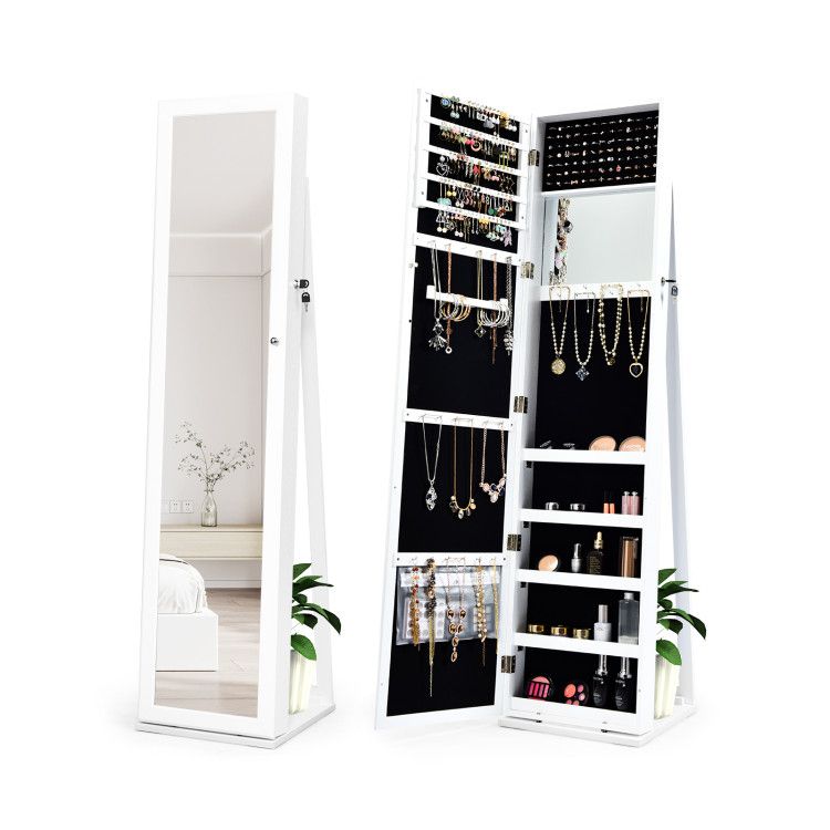 Standing Lockable Jewelry Storage Organizer with Full-Length Mirror