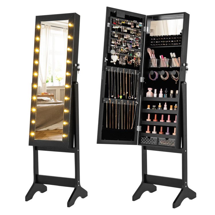 Mirror Jewelry Cabinet with 20 Warm Lights and 4 Tilt Angles