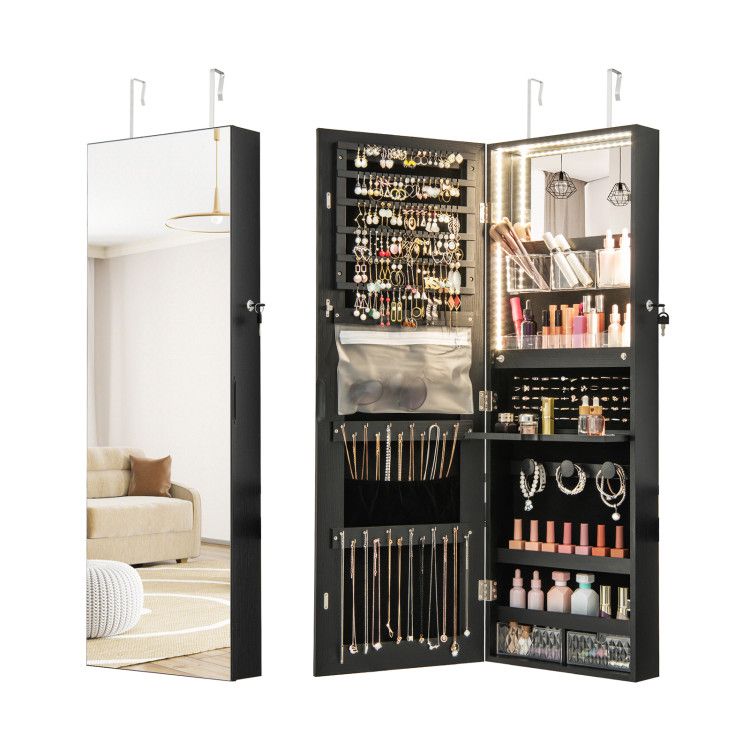 Wall Mounted Jewelry Cabinet with Full-Length Mirror