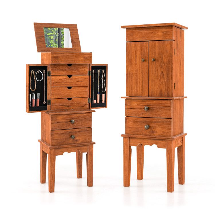 Vintage Jewelry Storage Standing with Top Flip Makeup Mirror