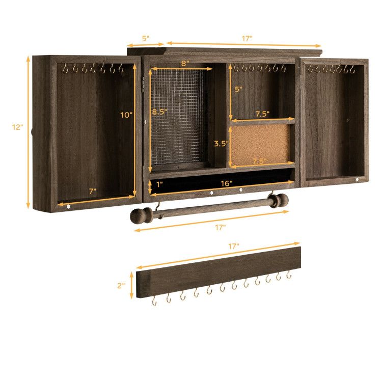 Vintage Wood Wall Mounted Jewelry Organizer with Barn Door