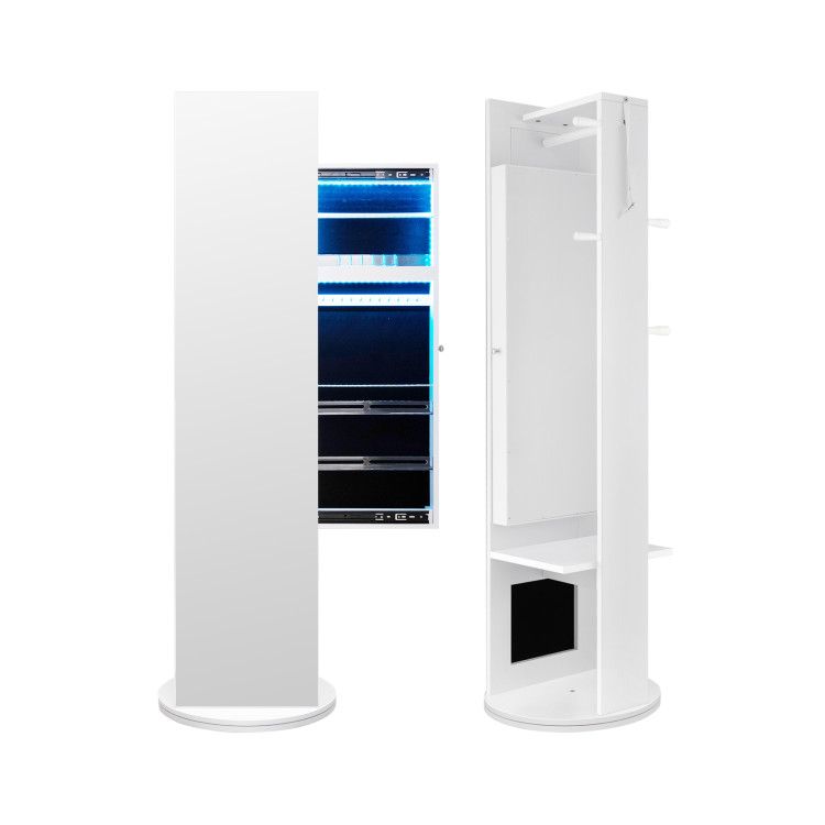 360-Degree Swivel Jewelry Cabinet Armoire with Full Length Mirror Coat Rack