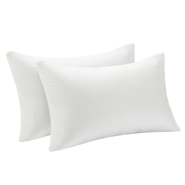Set of 2 28 x18 Inch Shredded Memory Foam Bed Pillows with Bamboo Cooling Cover