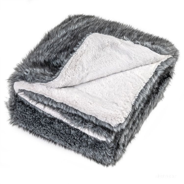 740GSM Soft Plush Fuzzy Luxury Faux Wolf Fur Blanket for Sofa