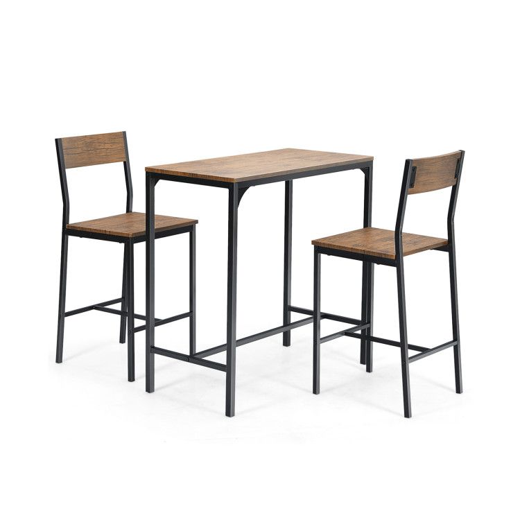 3 Pieces Bar Table Set with 2 Chairs Narrow Bar Furniture