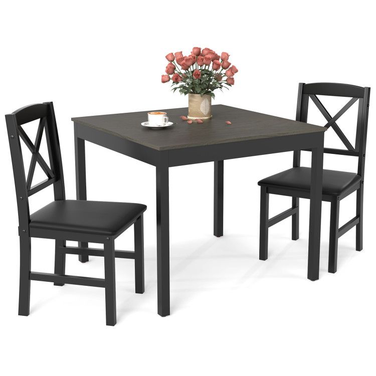 3-Piece Dining Table Set Wooden Square Kitchen Table for 2 People