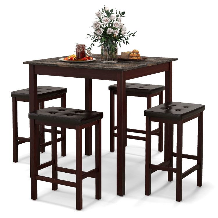 5-Piece Bar Table Set Counter-Height Dining Table and 4 Bar Stools