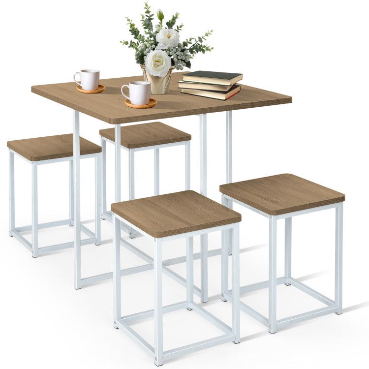 5 Pieces Metal Frame Dining Set with Compact Dining Table and 4 Stools