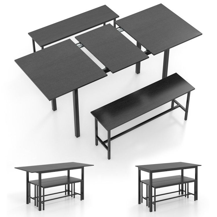 3 Piece Dining Table Set for 4-6 with 2 Benches