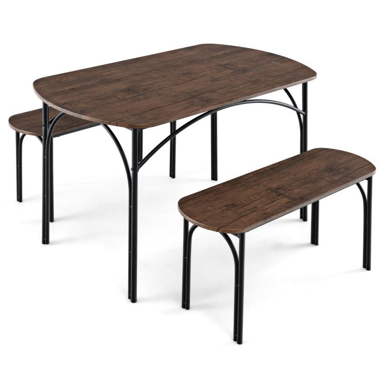 3-Piece Dining Table Set for 4 with Metal Frame