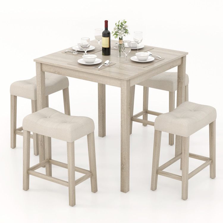 5 Pieces Bar Table Set with Square Table and 4 Padded Stools