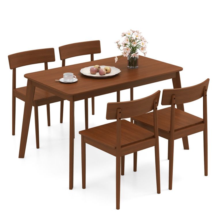5 Piece Wood Dining Table Set with Rubber Wood Frame and 4 Chairs