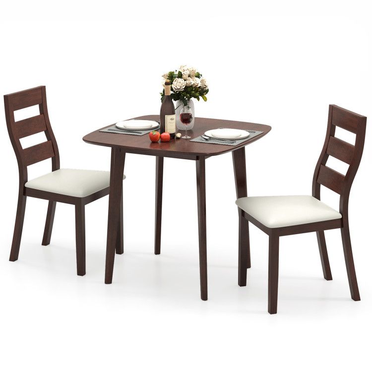 3-Piece Dining Table Set with Wooden Square Kitchen Table and 2 Chairs