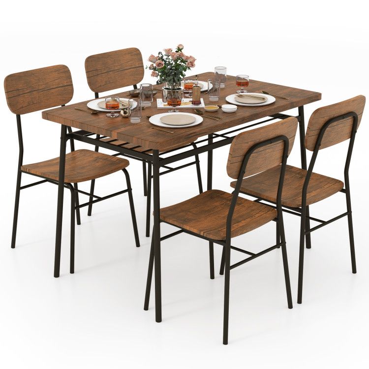 5-Piece Table Set for 4 with Metal Frame and Storage Rack