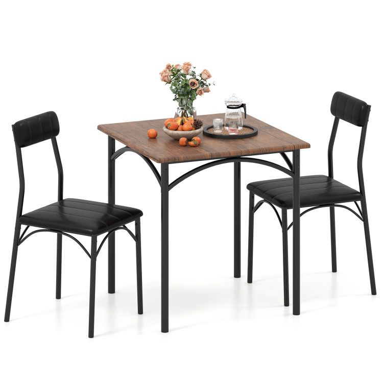 3-Piece Dining Table Set Square Kitchen Table and 2 Chairs for Dining Room