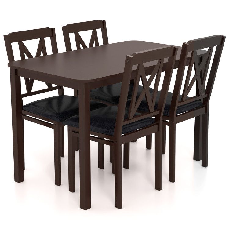 5-Piece Dining Table Set with Wide Tabletop and Rubber Wood Legs