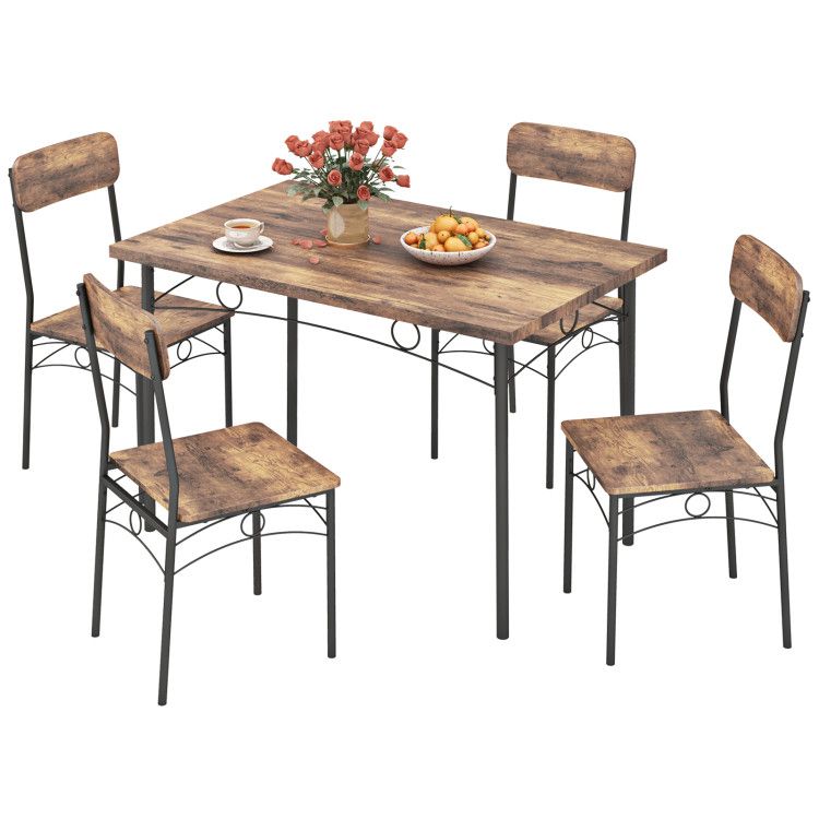 5-Piece Industrial Dining Table Set for 4 for Small Place Apartment