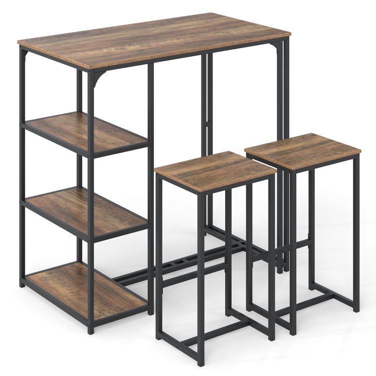 3-Piece Bar Table Set for 2 Bar-Height Dining Table with 2 Stools