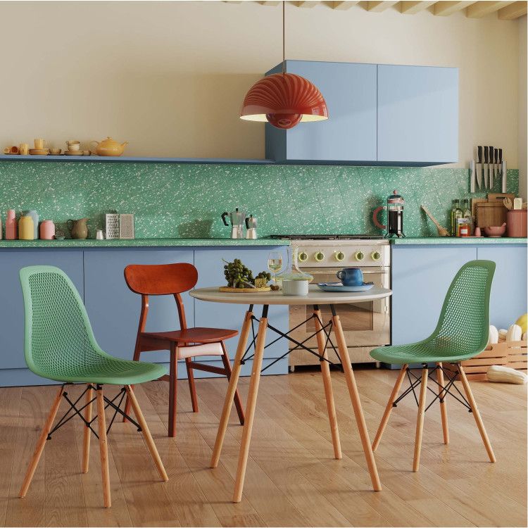 Modern 3-Piece Dining Set: Round Table with Set of 2 Hollow Plastic Chairs