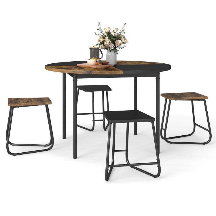 5-Piece Dining Set for 4 47 Inch Round  Kitchen Table and 4 Stools