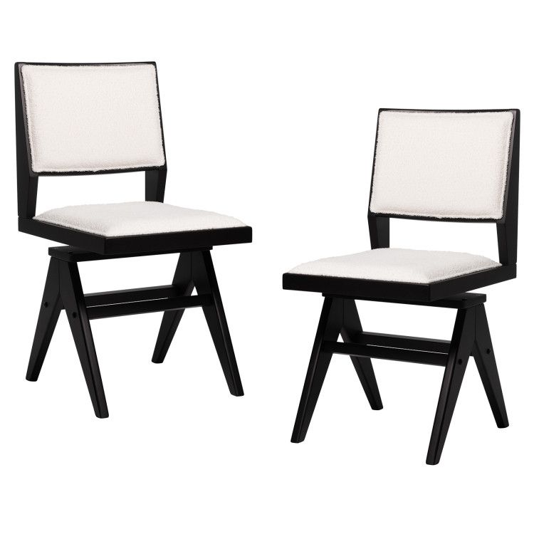 Swivel Wooden Dining Chair Set of 2 with Rubber Wood Frame and Padded Seat