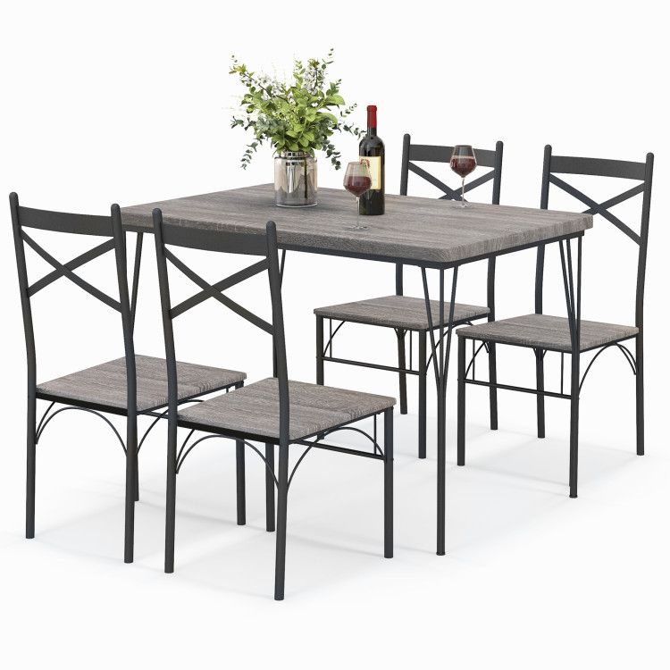 5 Pieces Dining Table Set with Metal Frame for Kitchen Dining Room
