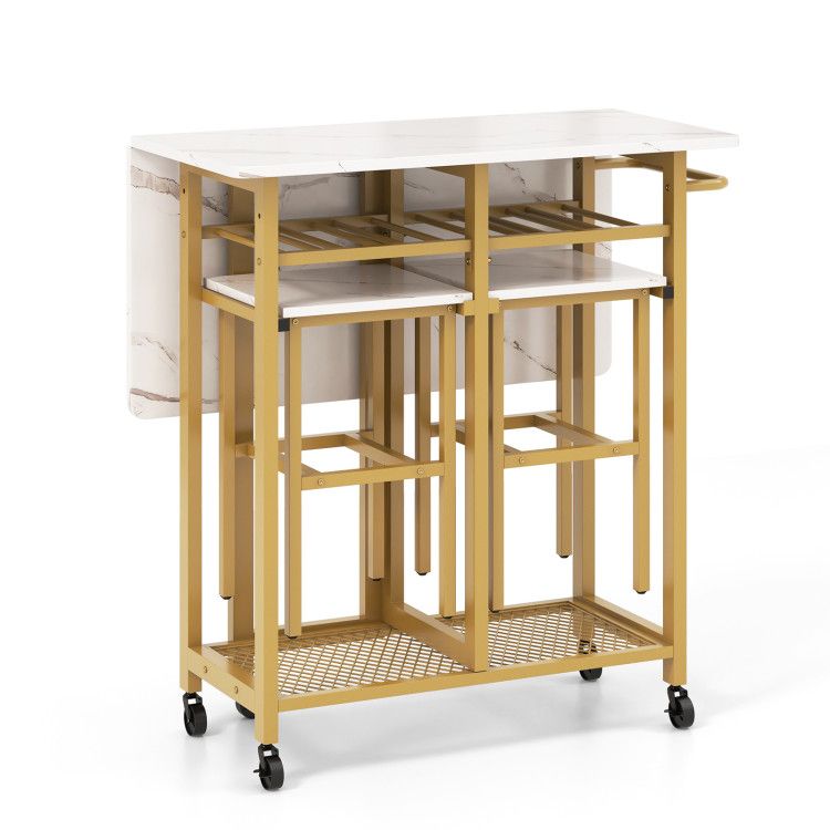 3 Pieces Dining Table Set with 6-Bottle Wine Rack