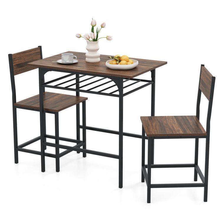 Dining Table Set with Metal Frame and Storage Rack
