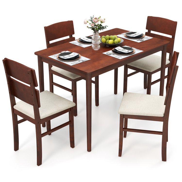 5-Piece Dining Table Set with High Curved Back for 4 People