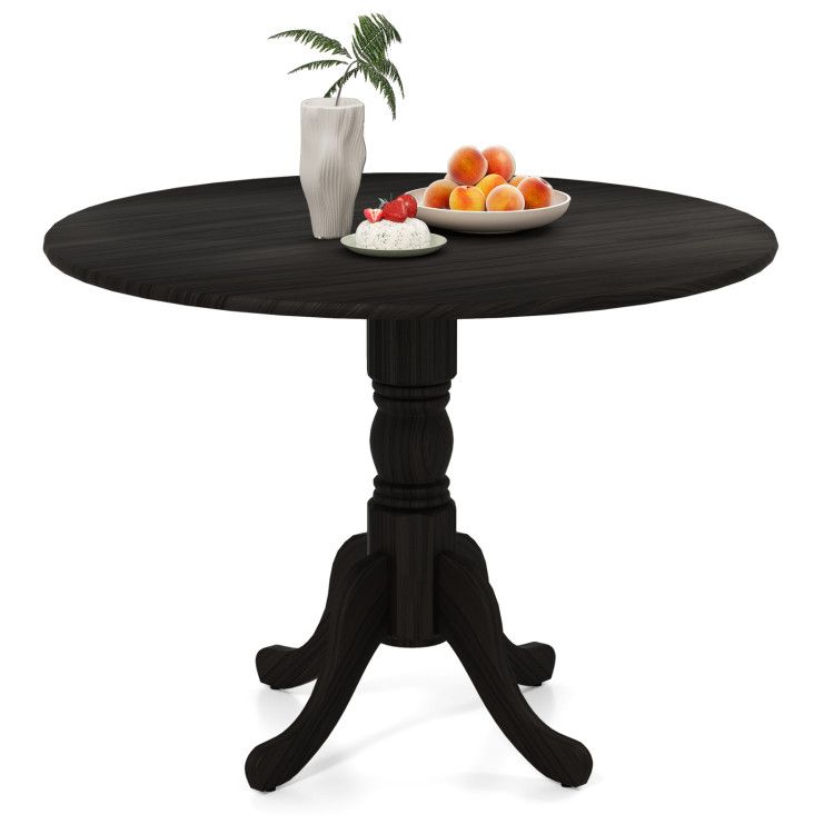 Wooden Dining Table with Round Tabletop and Trestle Legs