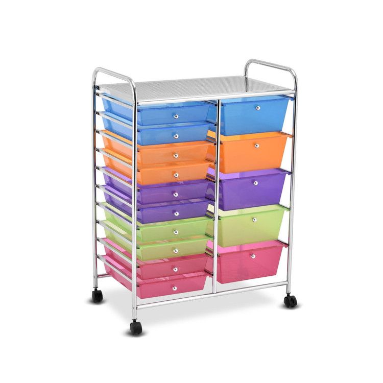 15-Drawer Utility Rolling Cart with Drawers Multi-Use Storage