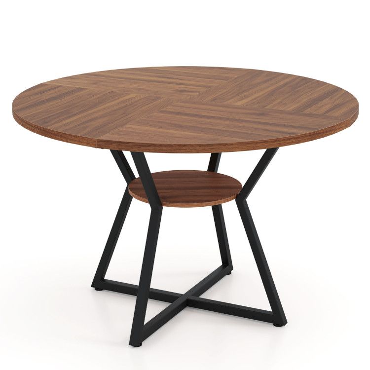 47" Round Dining Table for 4 with Storage Shelf