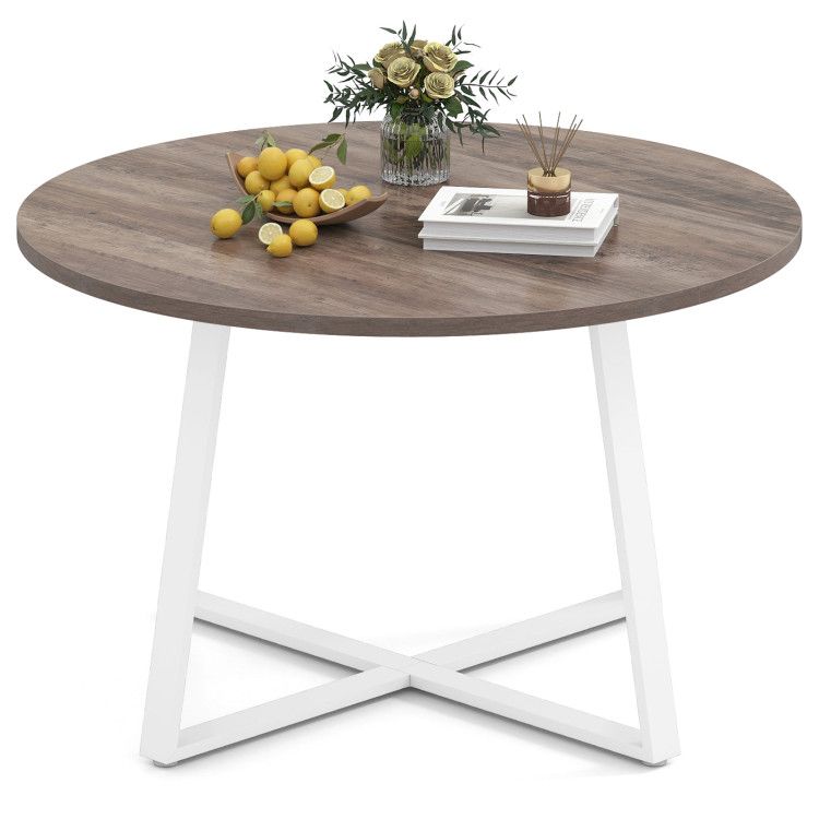47 Inch Round Dining Table with Stable X-shaped Base and Round Thickened Tabletop