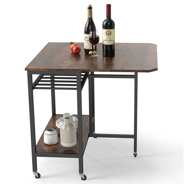 Folding Dining Table with Expandable Laptop with Wine Rack and Wheels