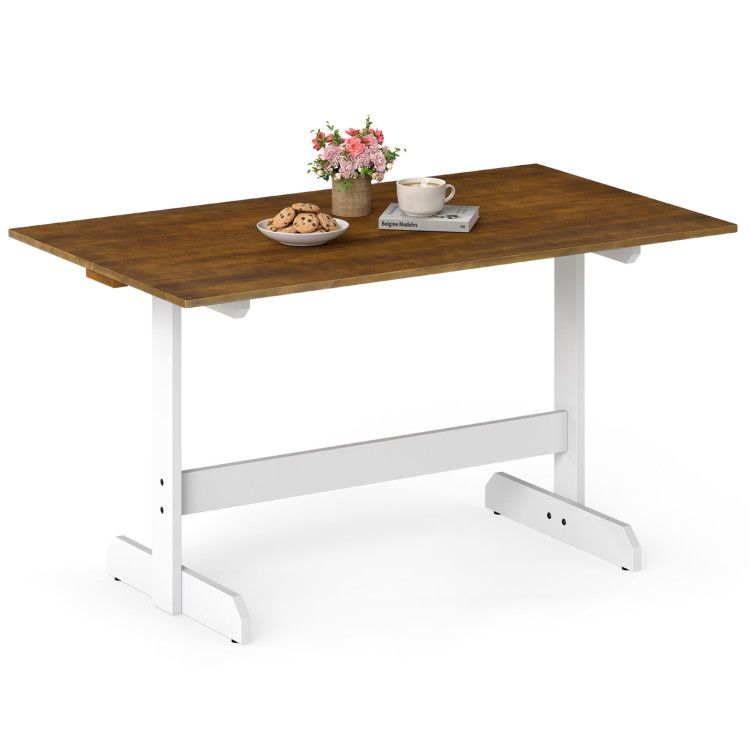 55 Inch Dining Table for 4-6 People Rectangular Kitchen Table with Solid Wood Trestle Base