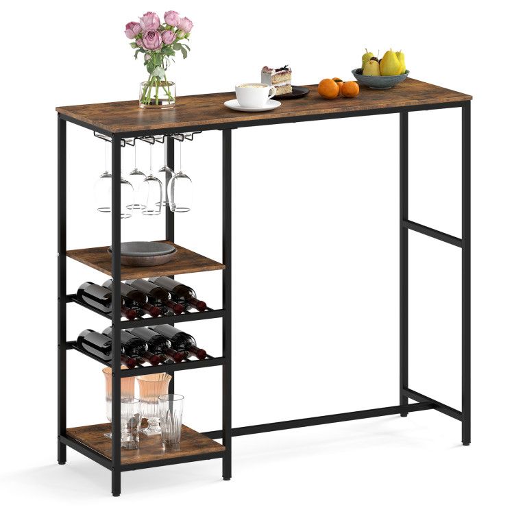 Long Bar Table Bar Height Dining Table with Storage Shelves