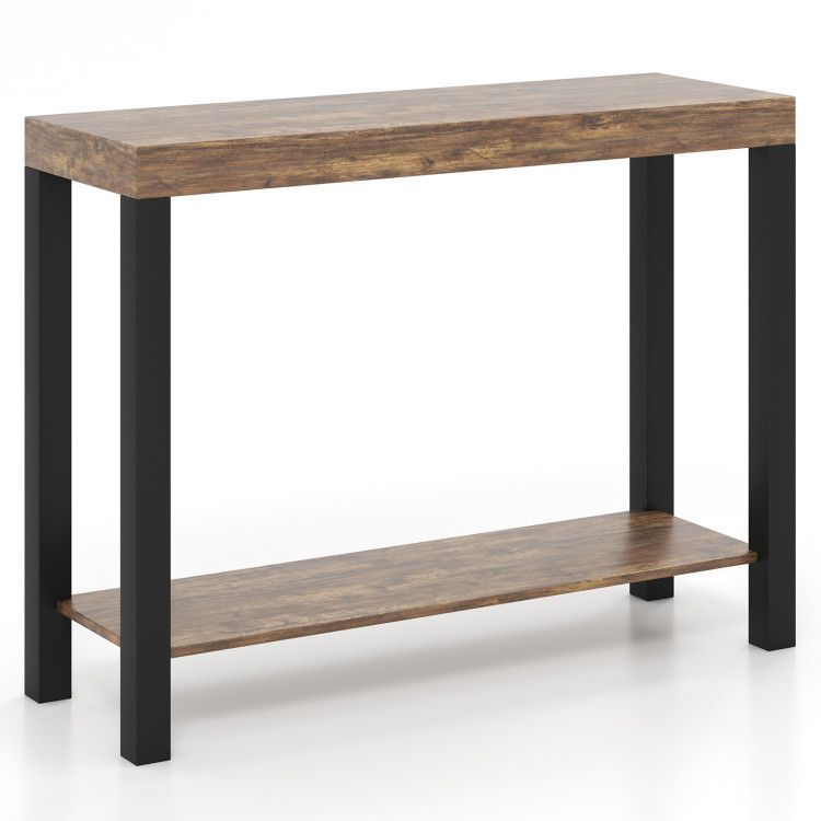 2-Tier Home Bar Table with Open Shelves and Storage for Home Kitchen Living Room Pub