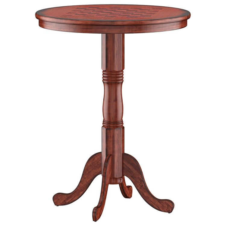 42 Inch Wooden Round Pub Pedestal Side Table with Chessboard