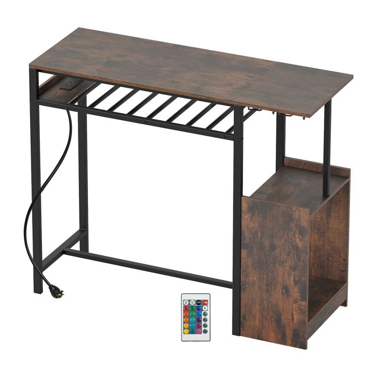 Rectangular Bar Table with Charging Station and LED Light