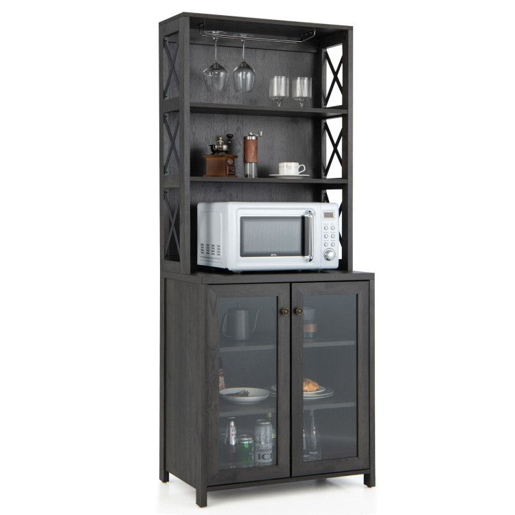 Tall Freestanding Buffet Hutch with Glass Holder and Adjustable Shelves Tall Freestanding Buffet Hutch with Glass Holder and Adjustable Shelves