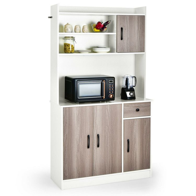 4-Door Freestanding Kitchen Buffet with Hutch and Adjustable Shelves 4-Door Freestanding Kitchen Buffet with Hutch and Adjustable Shelves