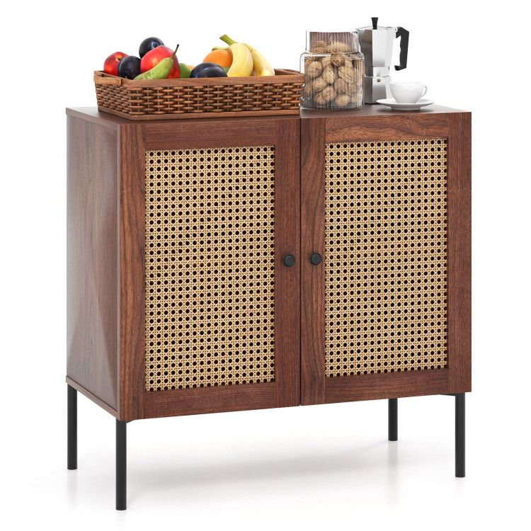 Kitchen Sideboard with 2 Rattan Doors and Adjustable Shelf Kitchen Sideboard with 2 Rattan Doors and Adjustable Shelf