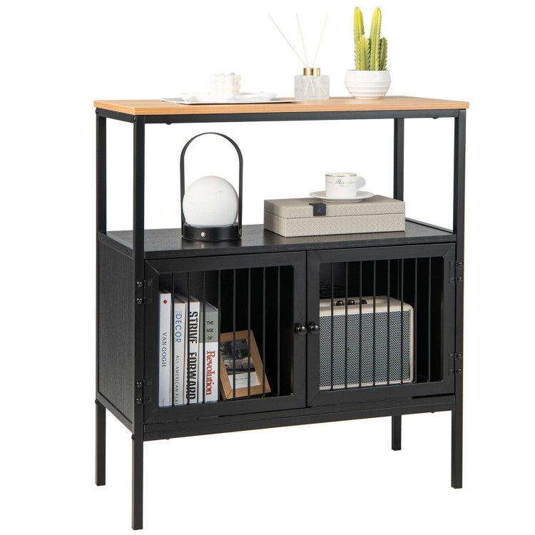 Kitchen Buffet Cabinet with 2 Doors and Open Shelf