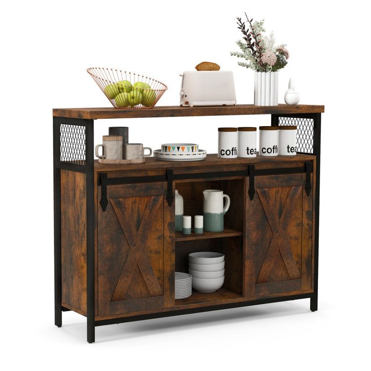 Buffet Cabinet with 3-Level Adjustable Shelves and 2 Sliding Barn Doors Buffet Cabinet with 3-Level Adjustable Shelves and 2 Sliding Barn Doors