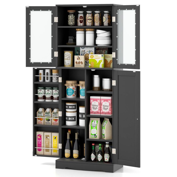 Tall Kitchen Pantry Cabinet with Dual Tempered Glass Doors and Shelves Tall Kitchen Pantry Cabinet with Dual Tempered Glass Doors and Shelves