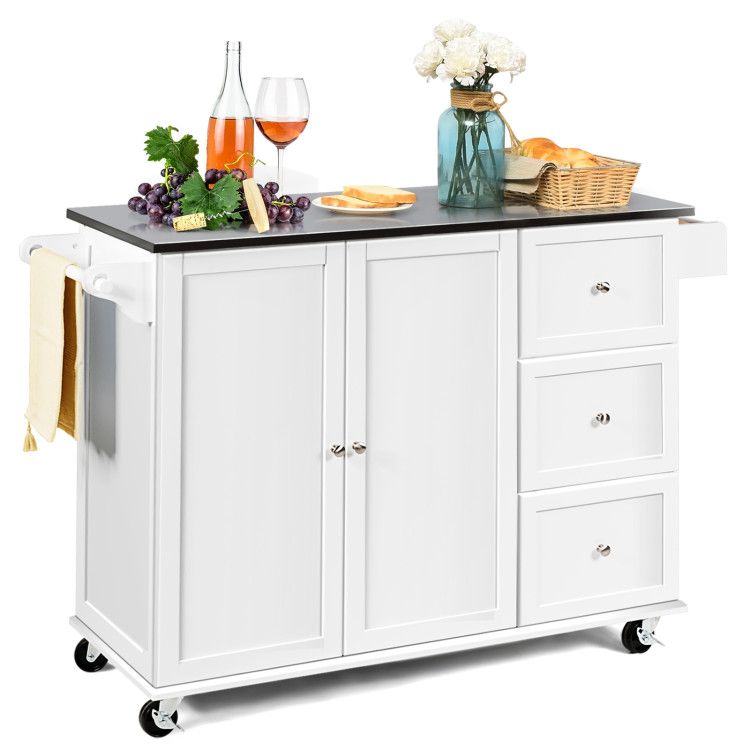 Kitchen Island 2-Door Storage Cabinet with Drawers and Stainless Steel Top Kitchen Island 2-Door Storage Cabinet with Drawers and Stainless Steel Top